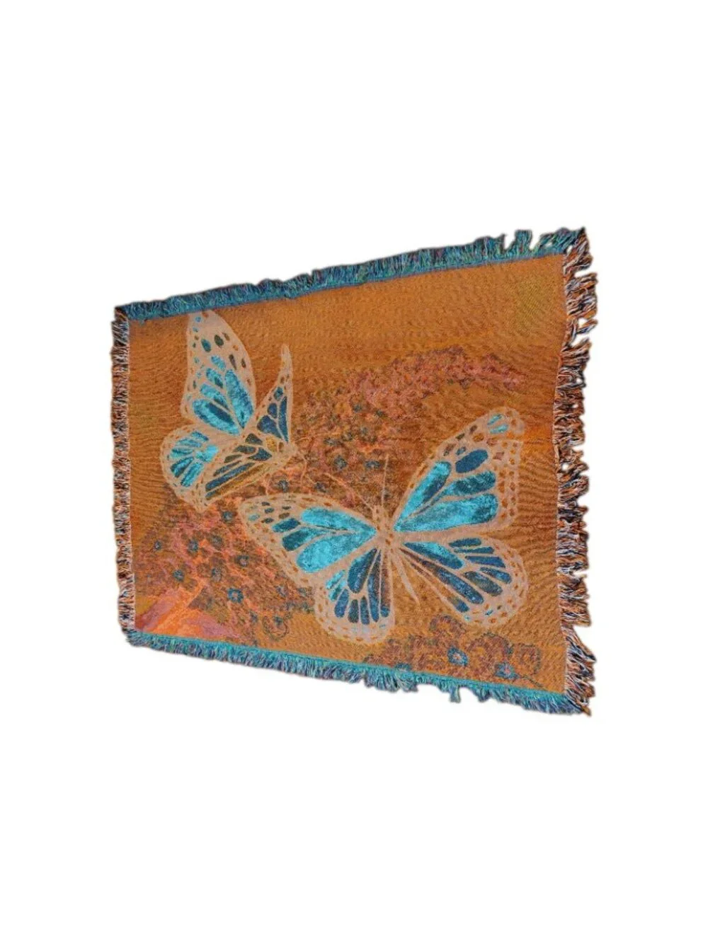 Monarch Butterfly Tapestry Blanket Throw Fringed 60